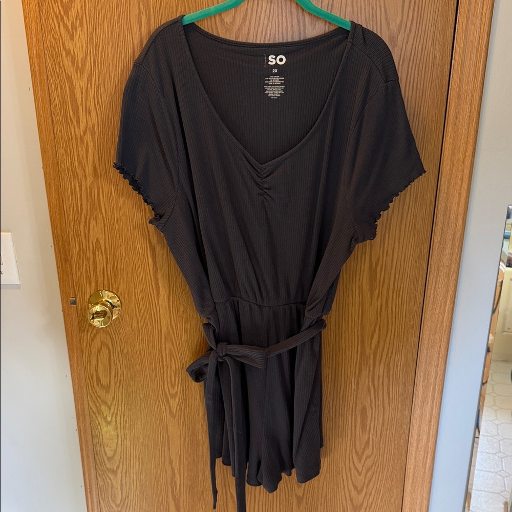 Sonoma Gray V-Neck Romper with Belt